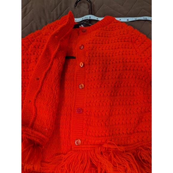 Bright tomato red VINTAGE knit cape poncho by Blue Bird size approx Small - Picture 5 of 7